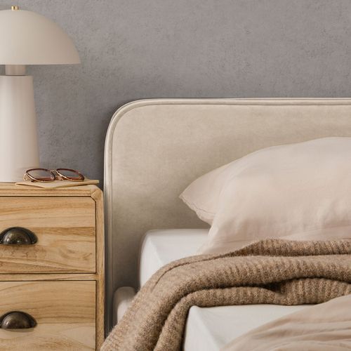 Lit Double Ravello 140 X 190 Cm, Revêtement En Tissu - Beige