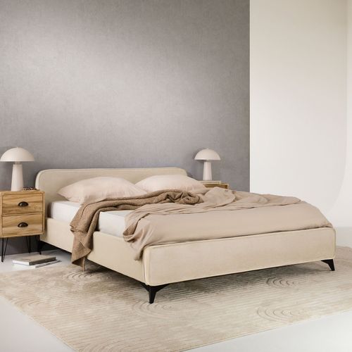 Lit Double Ravello 140 X 190 Cm, Revêtement En Tissu - Beige