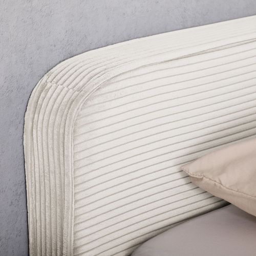 Lit Double Cursio 140 X 190 Cm, Revêtement En Velours Côtelé - Blanc Crème