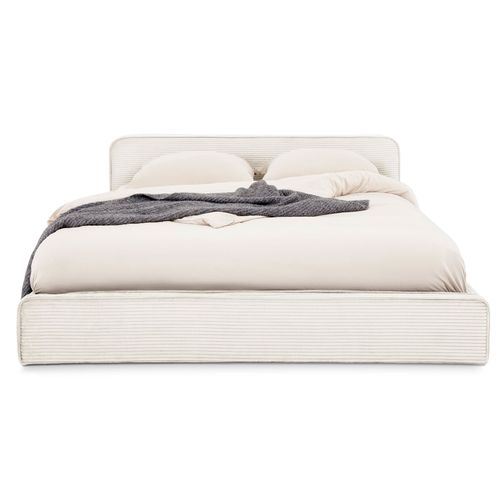 Lit Double Cursio 140 X 190 Cm, Revêtement En Velours Côtelé - Blanc Crème