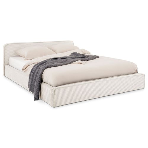 Lit Double Cursio 140 X 190 Cm, Revêtement En Velours Côtelé - Blanc Crème