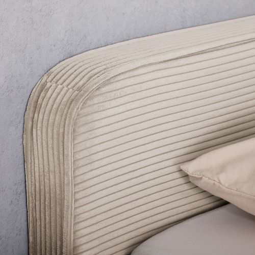 Lit Double Cursio 140 X 190 Cm, Revêtement En Velours Côtelé - Beige