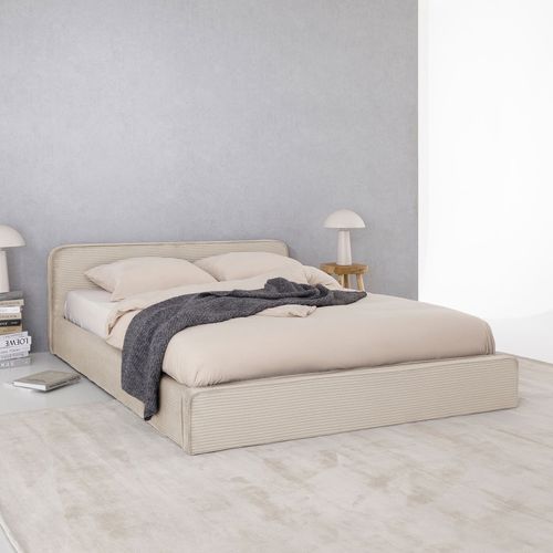 Lit Double Cursio 140 X 190 Cm, Revêtement En Velours Côtelé - Beige