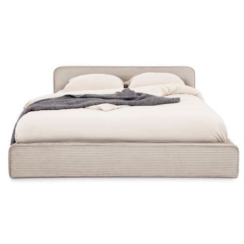 Lit Double Cursio 140 X 190 Cm, Revêtement En Velours Côtelé - Beige