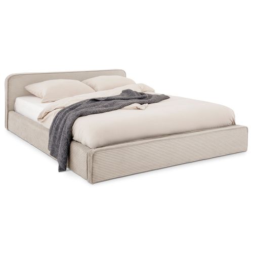 Lit Double Cursio 140 X 190 Cm, Revêtement En Velours Côtelé - Beige