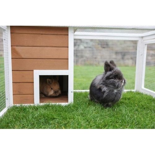 Enclos D'extérieur Petits Animaux - 132 X 102 X 59 Cm - Maison Intégrée - Grillage