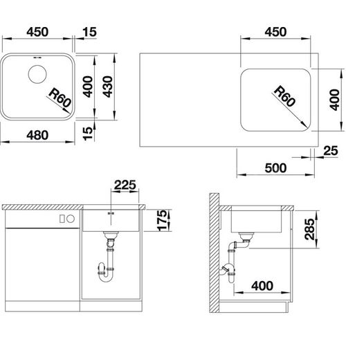 Evier À Monter Sous-plan 45cm Inox - 518203