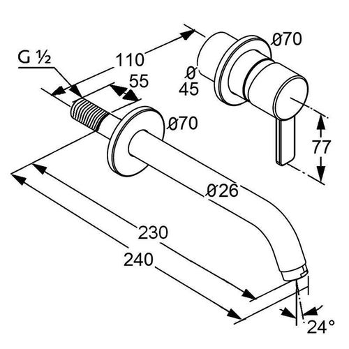 Mitigeur De Lavabo Mural Zlenta 2 Trous 24 Cm