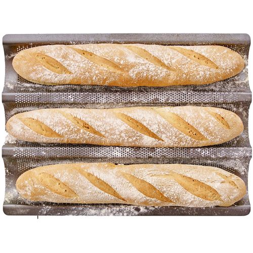 Plaque De Cuisson Perforée - Easy Baking - Acier Carbone - Anti Adhésif - Pour 3 Baguettes