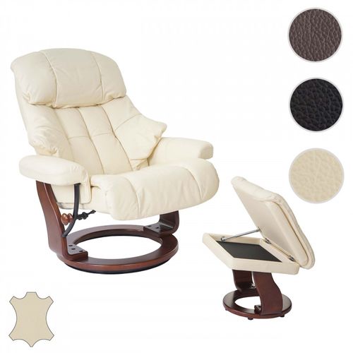 Mca Fauteuil Relax Calgary Xxl Cuir Charge 180kg Crème Aspect Noix
