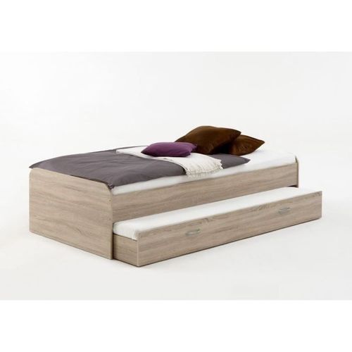 Lit Gigogne Pour Un Double Couchage - Décor Chene - L94,6 X H50,5 X P203 Cm - Fabriqué En Allemagne