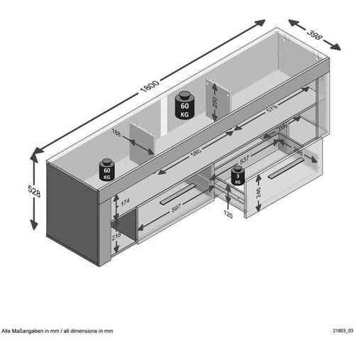 Meuble TV/hifi Vibio 2 - Décor Artisan Chene Et Blanc - L180 X H52,8 X P41,3 Cm