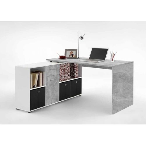 Bureau D'angle Réversible "oxela" 135cm Gris et Blanc