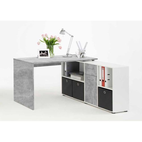 Bureau D'angle Réversible "oxela" 135cm Gris et Blanc