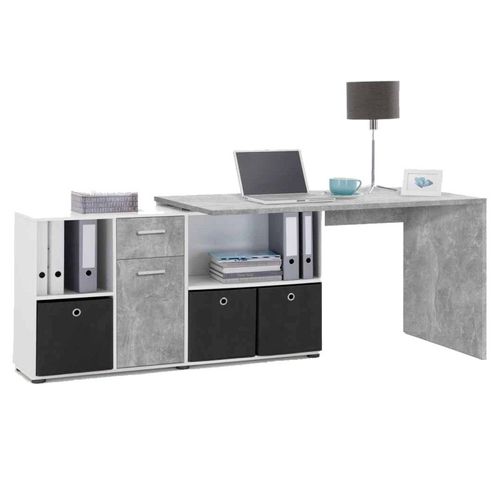 Bureau D'angle Réversible "oxela" 135cm Gris et Blanc