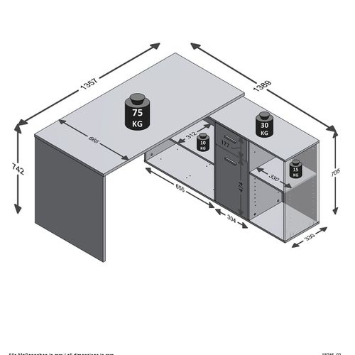 Bureau D'angle Réversible "oxela" 135cm Gris et Blanc