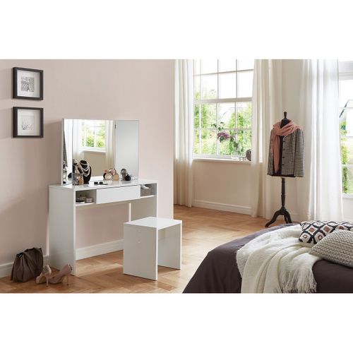 Coiffeuse 1 Tiroir 2 Niches Avec Miroir 3 Pans