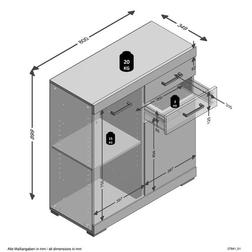 Buffet Avec 2 Portes Et 2 Tiroirs L80cm