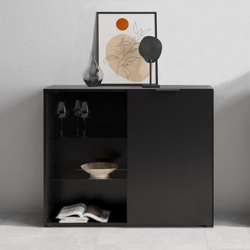 Petit Meuble De Rangement - Décor Noir - L99,1 X H81,3 X P31,5 Cm - Fabriqué En Allemagne