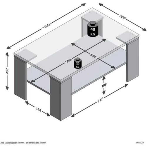 Table Basse - Décor Matera Et Chêne Artisan - L100 X H46 X P60 Cm - Fabriqué En Allemagne