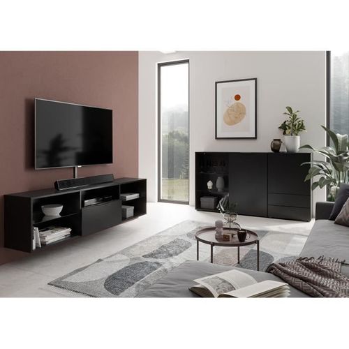 Meubles TV/hifi Lowboard - Décor Noir - L153,5 X H52 X P31,5 Cm - Fabriqué En Allemagne