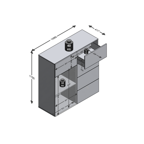 Buffet 1 Porte 5 Tiroirs - L109 Cm
