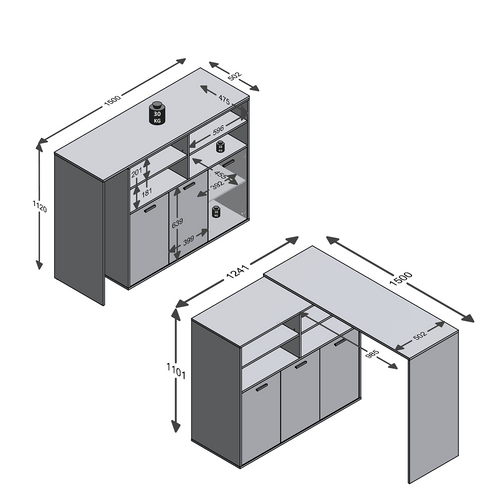 Buffet Multifonctionnel Et Table De Bar - L124 Cm