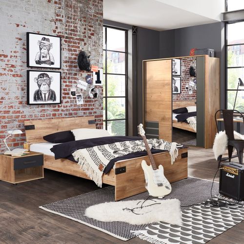 Chevet 1 Tiroir Décor Chêne Et Graphite - L46 Cm