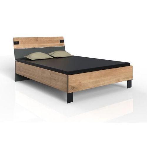 Lit - Lamia - 140 X 200 Cm - Chene Poutre / Graphite -