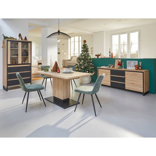 Table L.120+ 2 allonges LORENA imitation chêne/ noir