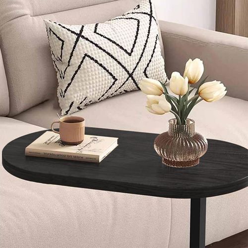Table D’appoint Bout De Canapé Noir 40x28x55,5 Cm, En Bois Et Métal Avec Motif Bois, Design Simple