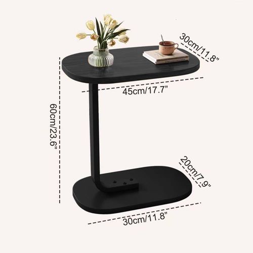 Table D’appoint Bout De Canapé Noir 40x28x55,5 Cm, En Bois Et Métal Avec Motif Bois, Design Simple