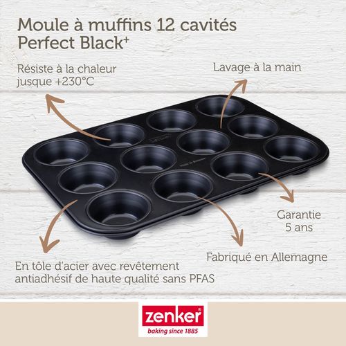 Moule à Muffins 12 Empreintes 38 X 26 Cm Perfect Black