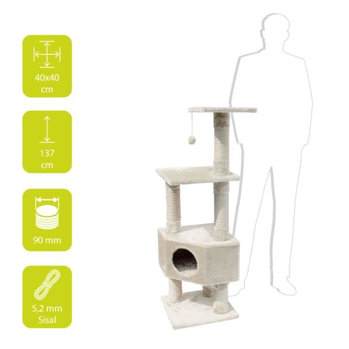 Arbre À Chat Classique Ioonaa 40x40x137 Cm Crème