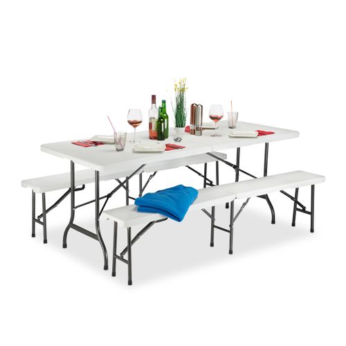 Set 3x Table et 2 Bancs Pliants Jardin