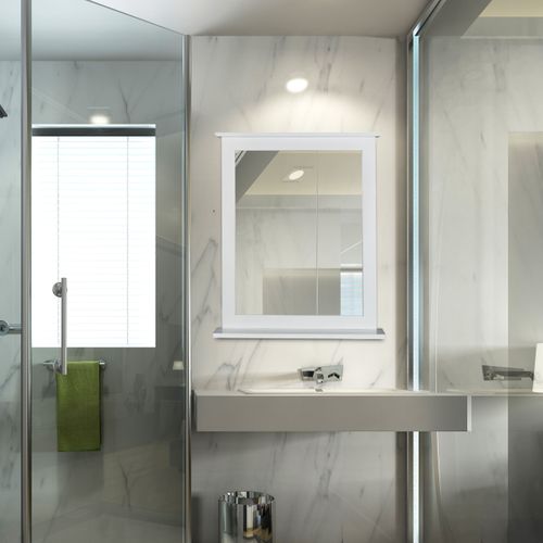 Miroir Mural Blanc Avec Tablette Bambou