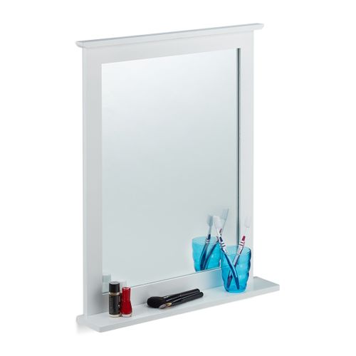 Miroir Mural Blanc Avec Tablette Bambou