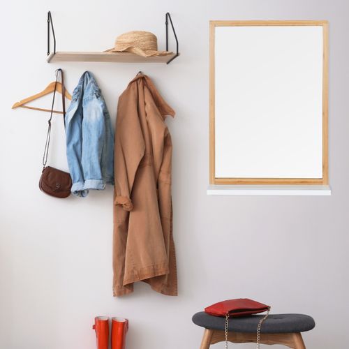 Miroir Mural Bois Avec Tablette Blanche