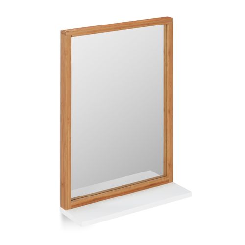 Miroir Mural Bois Avec Tablette Blanche