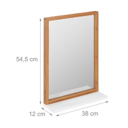 Miroir Mural Bois Avec Tablette Blanche
