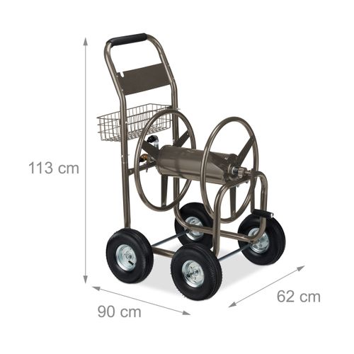 Dévidoir Tuyau D’arrosage 4 Roues Brun