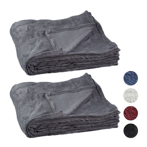 2x Couvertures Plaid Géant Polaire Gris