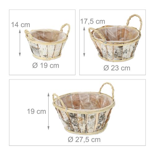 Lot De 3 Pots De Fleurs Ronds En Bouleau