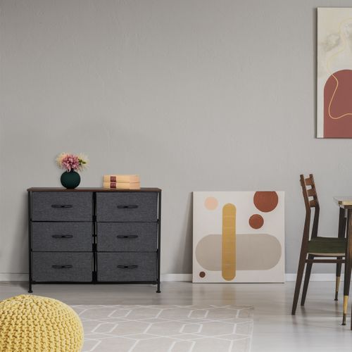 Commode 6 Tiroirs Gris Foncé