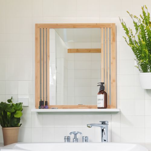 Miroir Mural Bambou Avec Support 54x10x56 Cm
