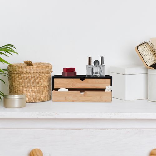 Organiseur Bambou et Mdf Avec 2 Tiroirs