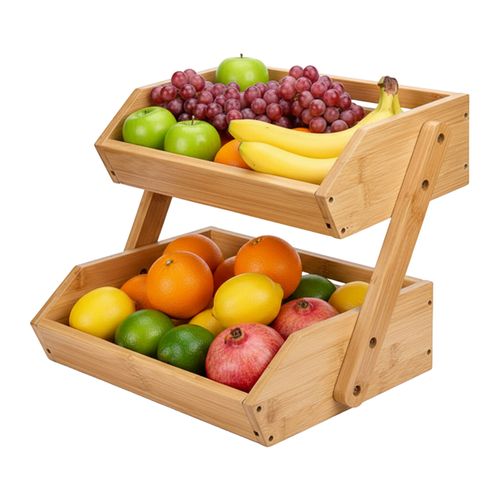Étagère à Fruits En Bambou Deux Niveaux