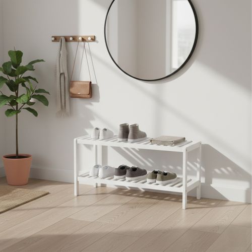 Meuble à Chaussures Blanc En Bambou