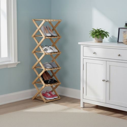 Étagère à Chaussures Pliable Bambou