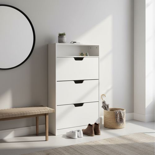 Meuble à Chaussures Avec 3 Portes 80x24x140 Cm - Blanc